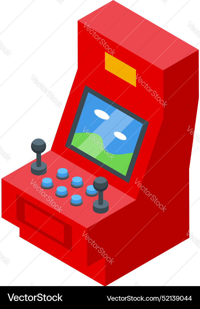 Red arcade game machine displaying gaming Red arcade game machine displaying gaming Vector Image