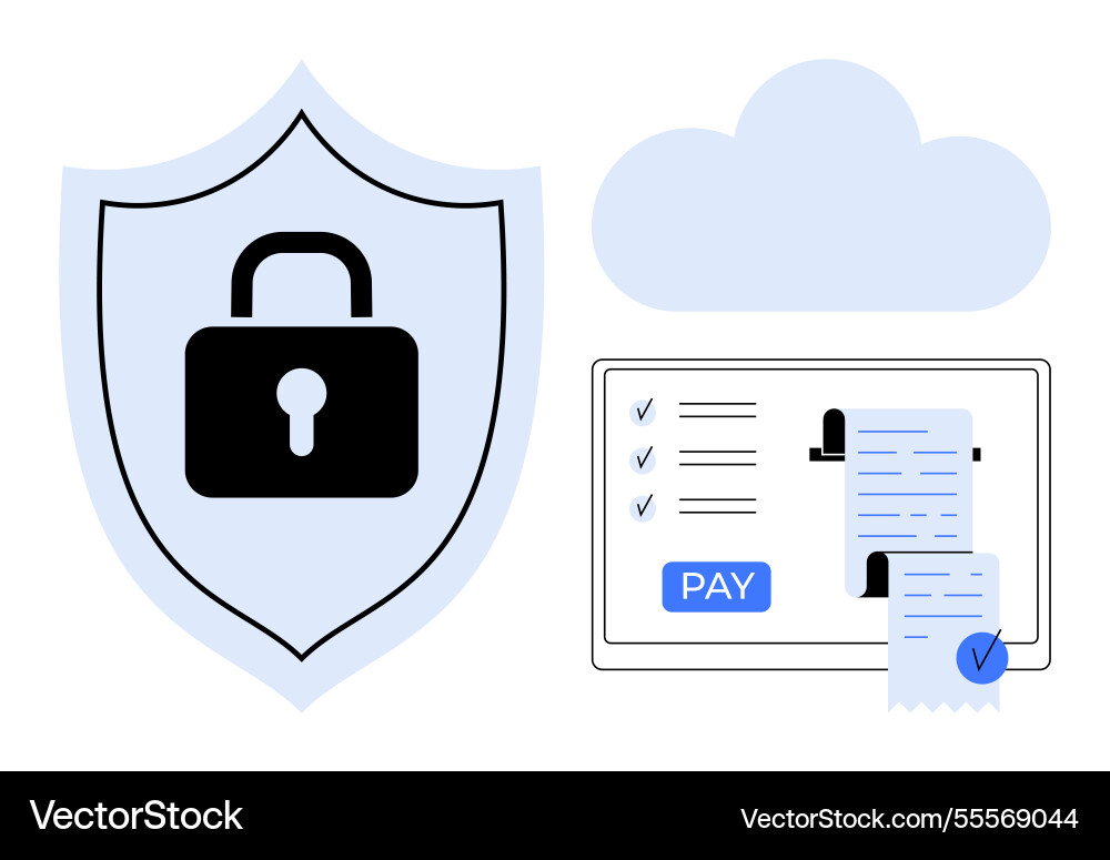 Secure online payment system with lock shield Secure online payment system with lock shield vector image