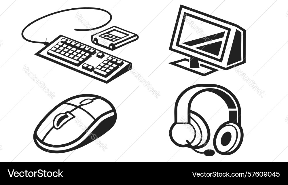 Sketchy desktop computer setup icons design vector image