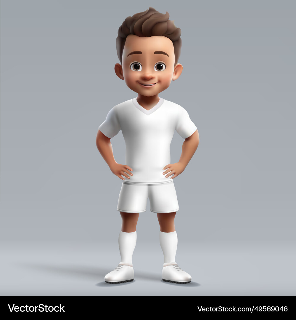 3d cartoon cute young rugby player in blank white vector image