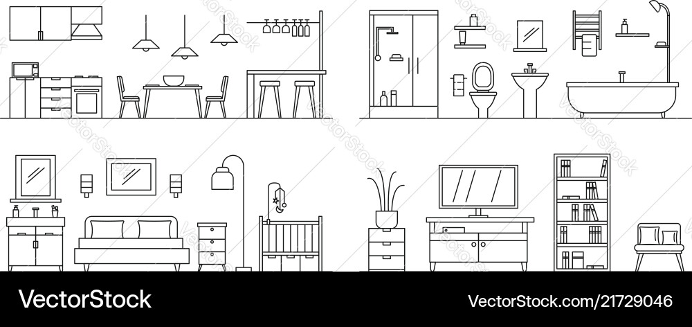 House interior banner set outline style House interior banner set outline style vector image