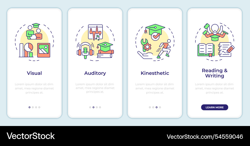 Learning styles onboarding mobile app screen Vector Image