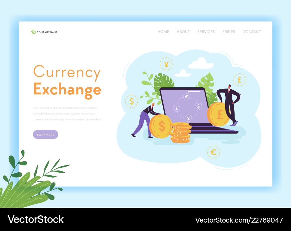Mobile currency exchange landing page template Mobile currency exchange landing page template vector image