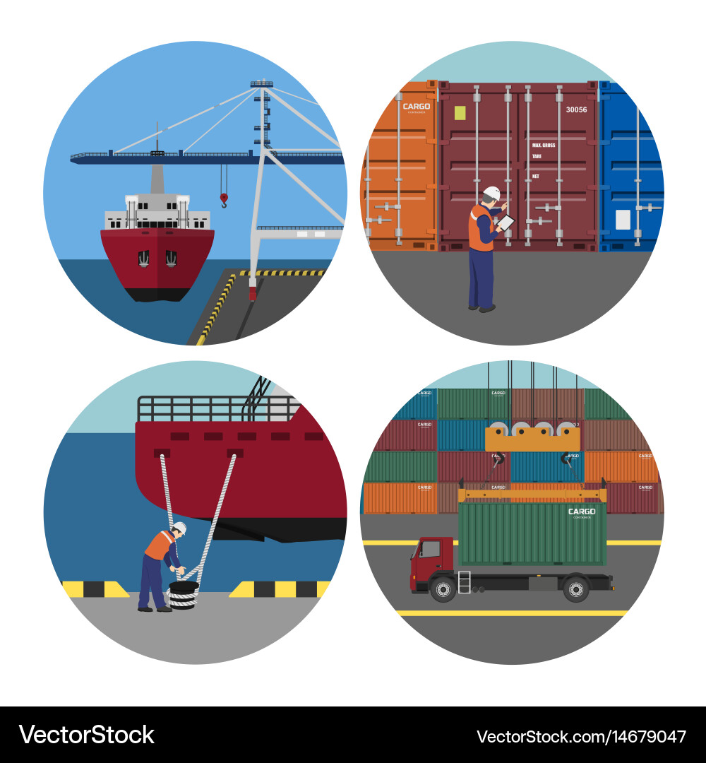 Port services loading containers on ships vector image