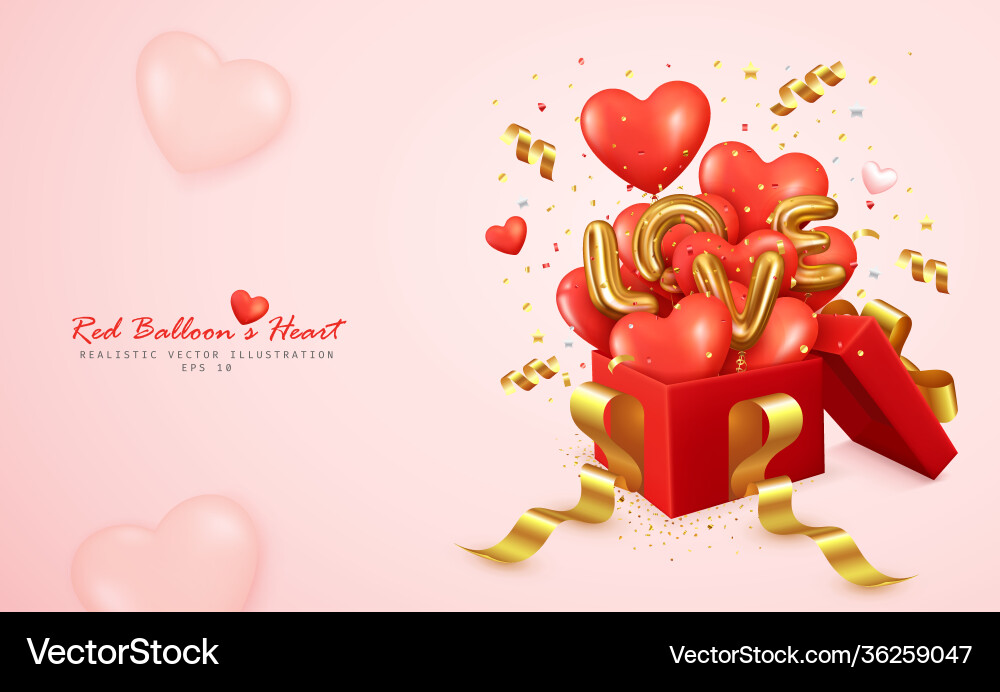 Romantic red balloons heart and letter love Vector Image