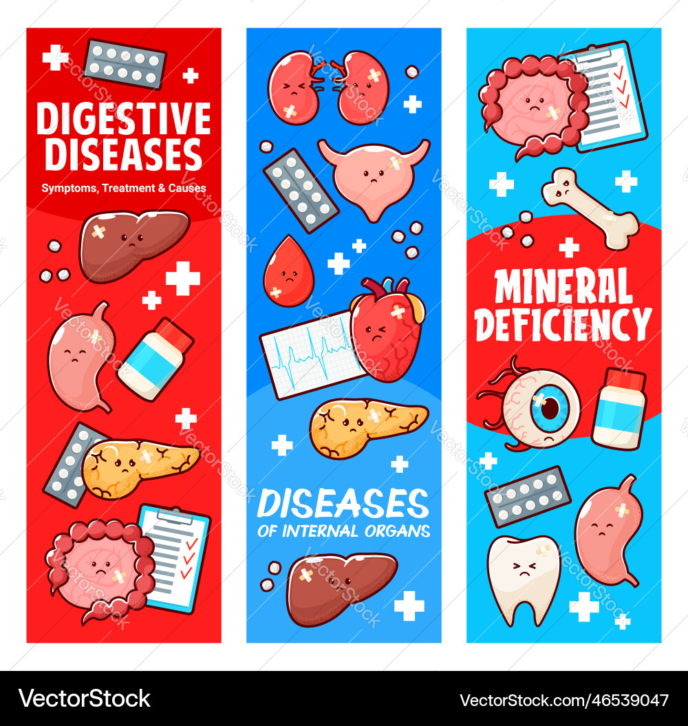 Sick human body organ characters digestive disease Sick human body organ characters digestive disease vector image