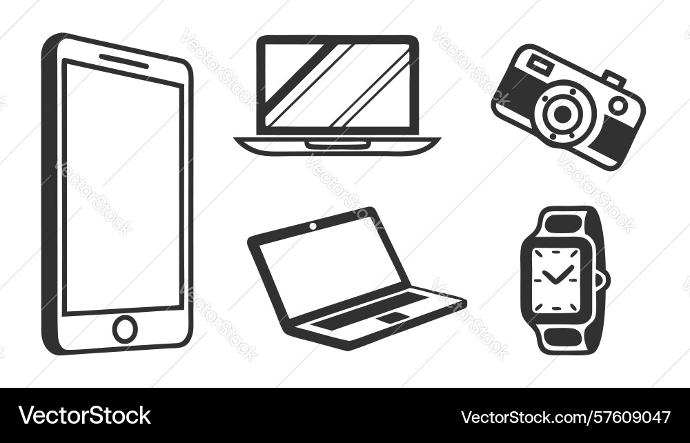 Sketchy mobile and computing devices icons design vector image