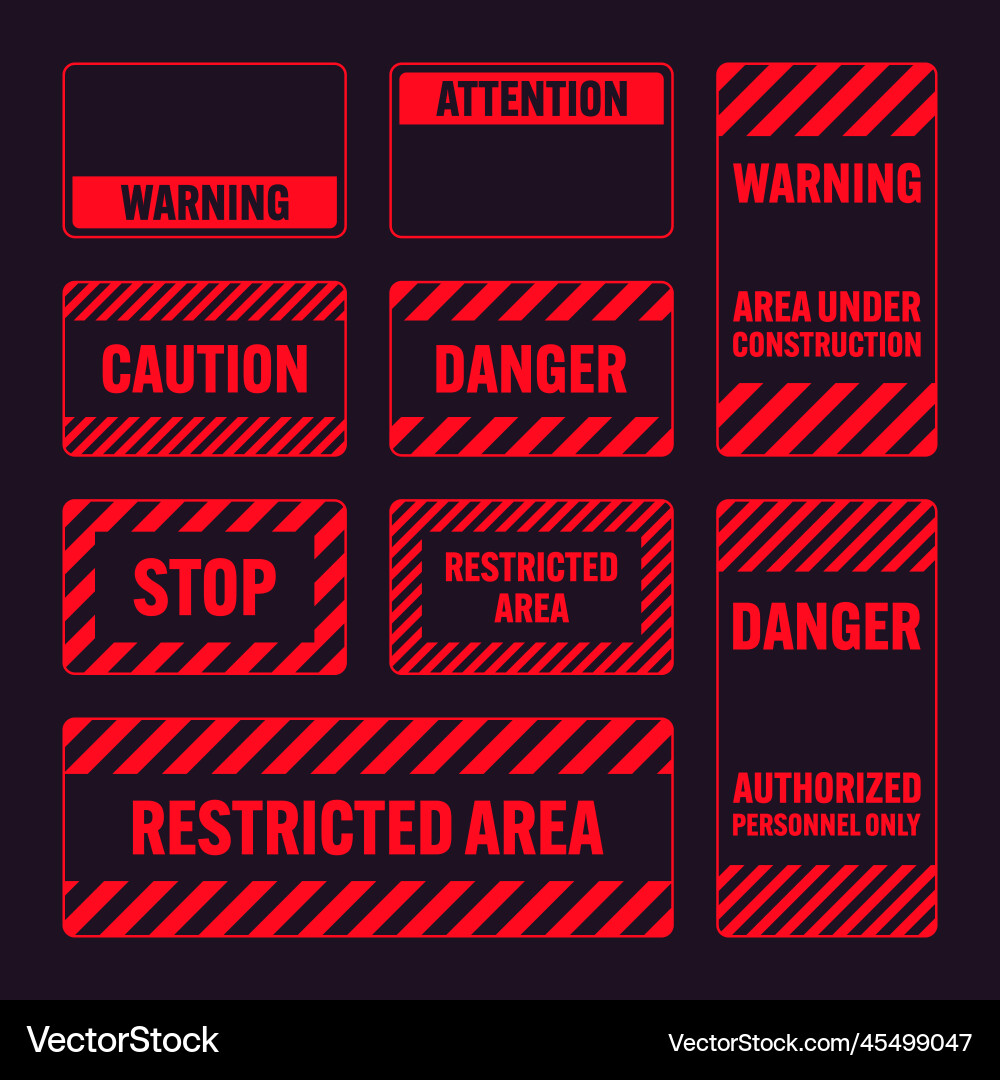 Various red warning signs with diagonal lines Various red warning signs with diagonal lines Vector Image