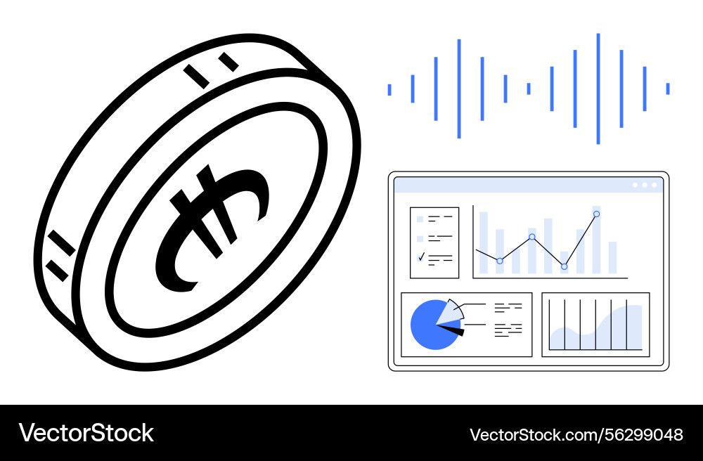 Digital coin with analytics dashboard Digital coin with analytics dashboard vector image
