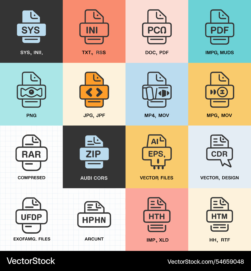 Exploring file types a comprehensive overview Exploring file types a comprehensive overview vector image