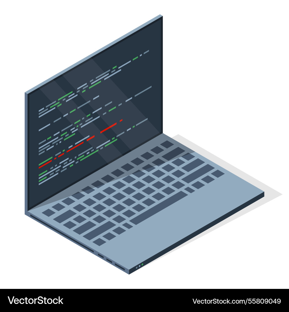 Isometric laptop with program code on screen Isometric laptop with program code on screen vector image