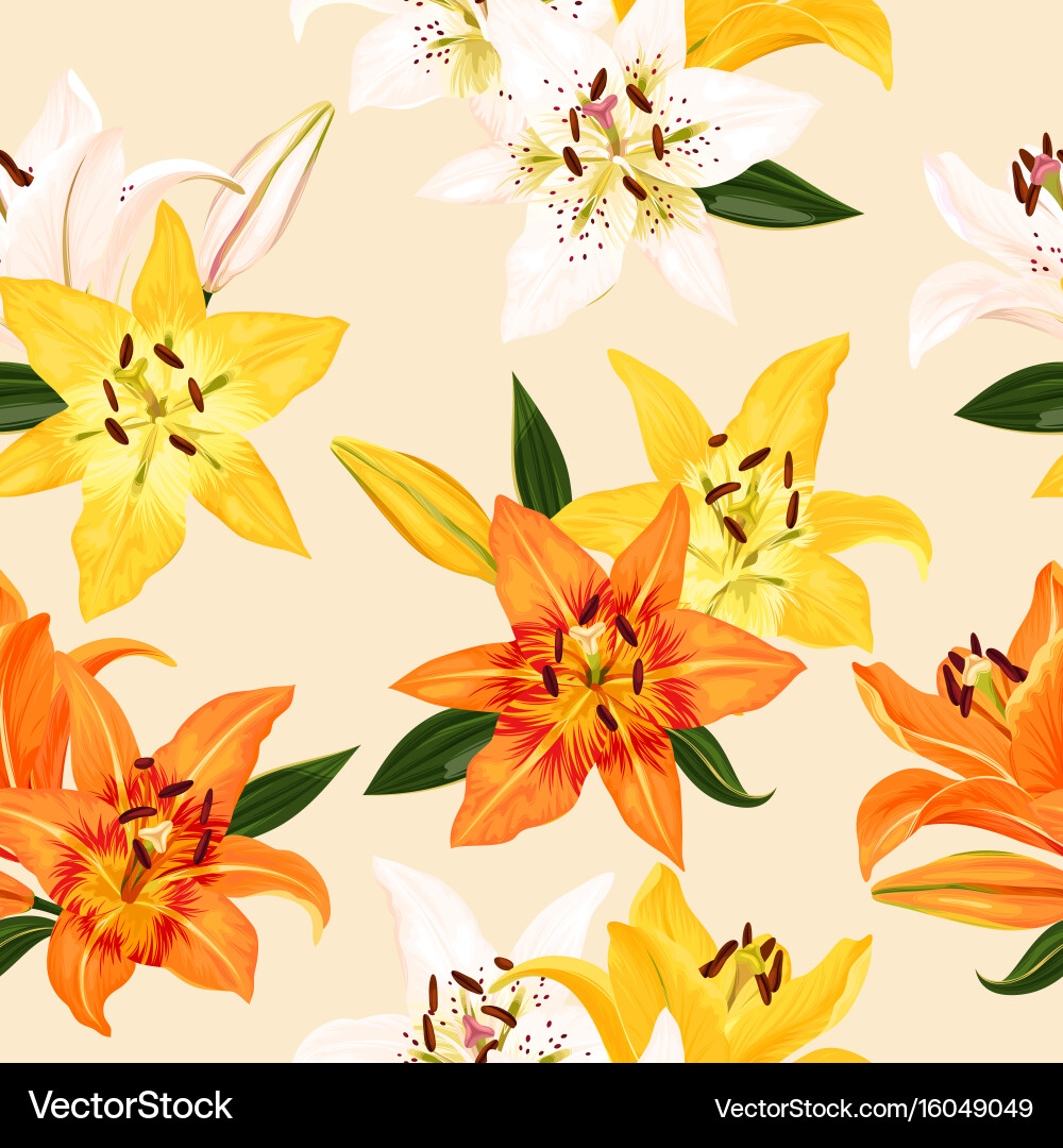 Lilies Seamless Floral Pattern Royalty Free Vector Image