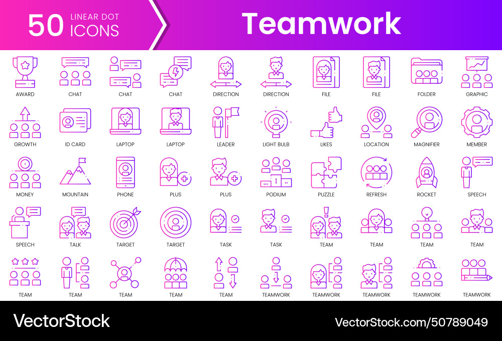 Set of teamwork icons gradient style icon bundle vector image