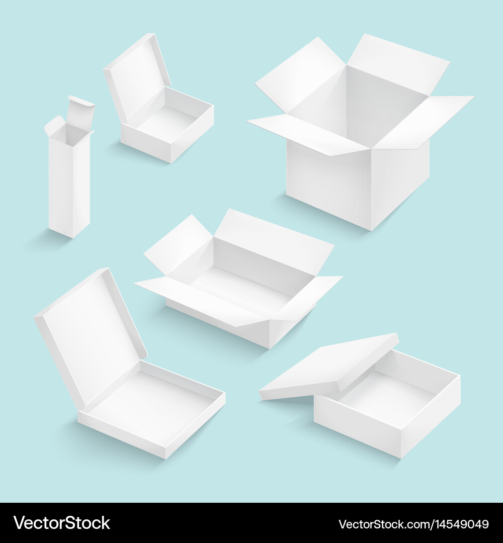 White box collection isolated on color background vector image
