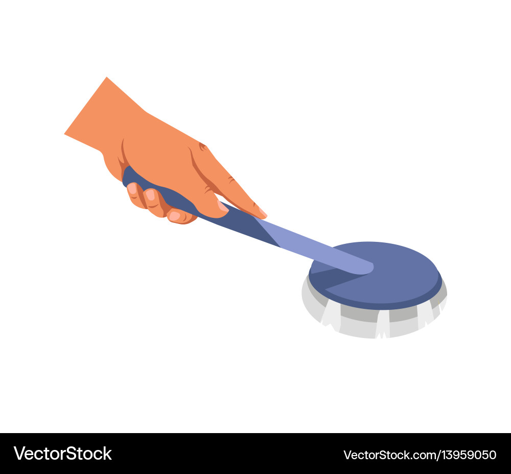 Household cleaning brush with handle in hand Household cleaning brush with handle in hand vector image