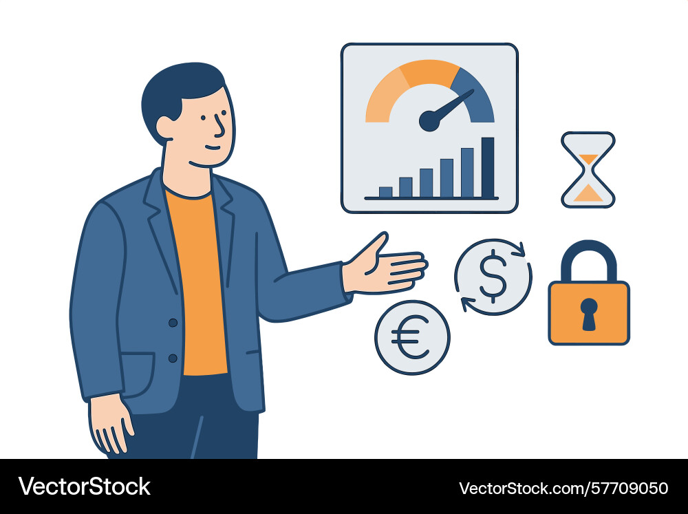 Man presenting performance metrics money exchange vector image
