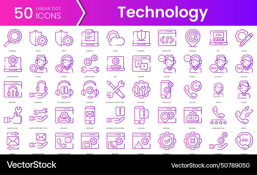 Set of tech support icons gradient style icon Set of tech support icons gradient style icon vector image