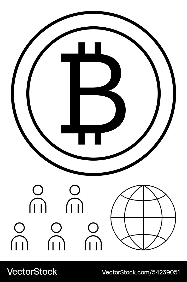 Bitcoin symbol with globe and user icons Bitcoin symbol with globe and user icons vector image