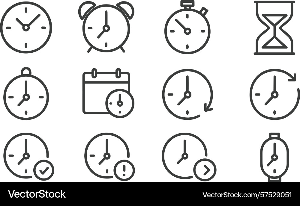 Various clock and time-related icons in a simple Various clock and time-related icons in a simple vector image