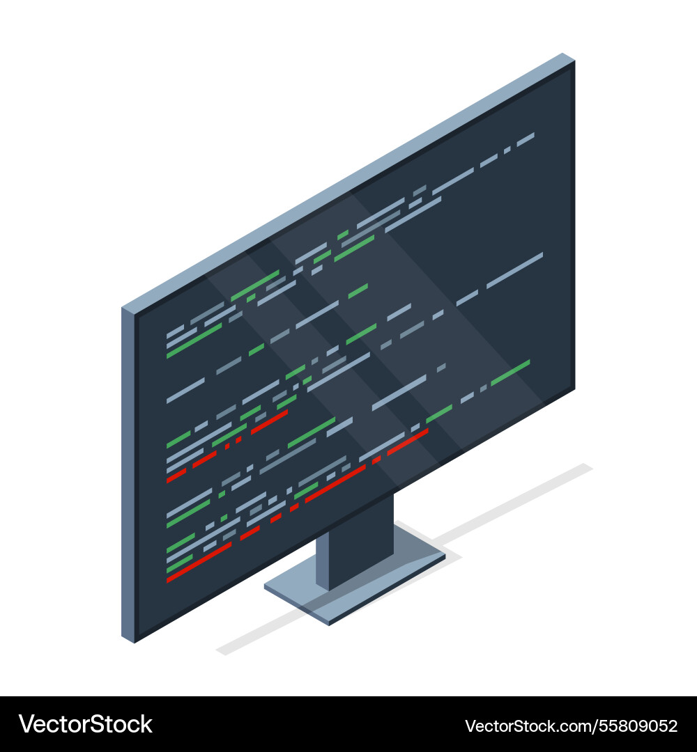 Isometric monitor with program code on screen Isometric monitor with program code on screen vector image