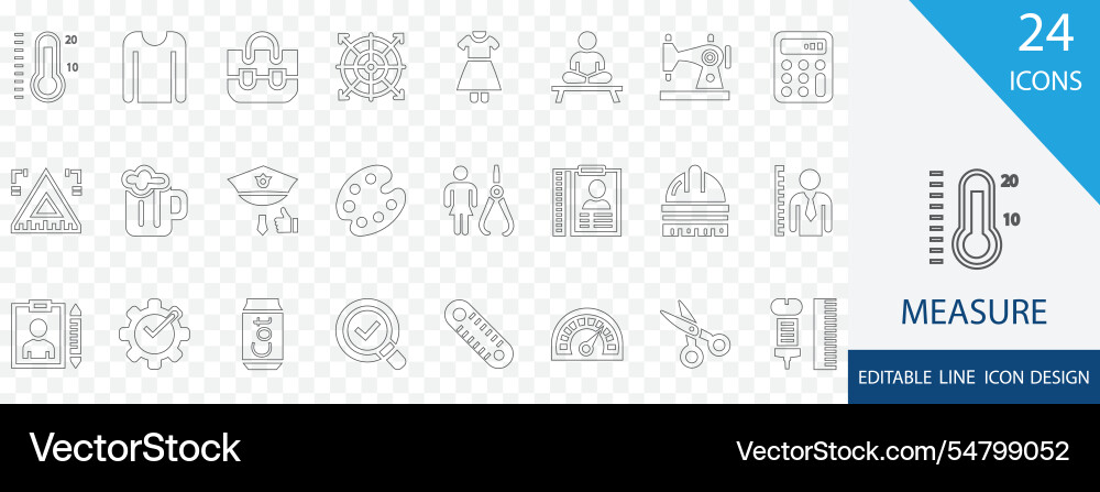 Measure editable line icon set Measure editable line icon set vector image