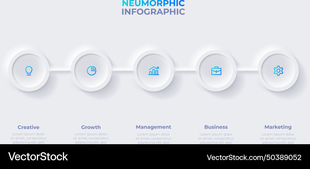 Neumorphism concept of development process with 5 vector image