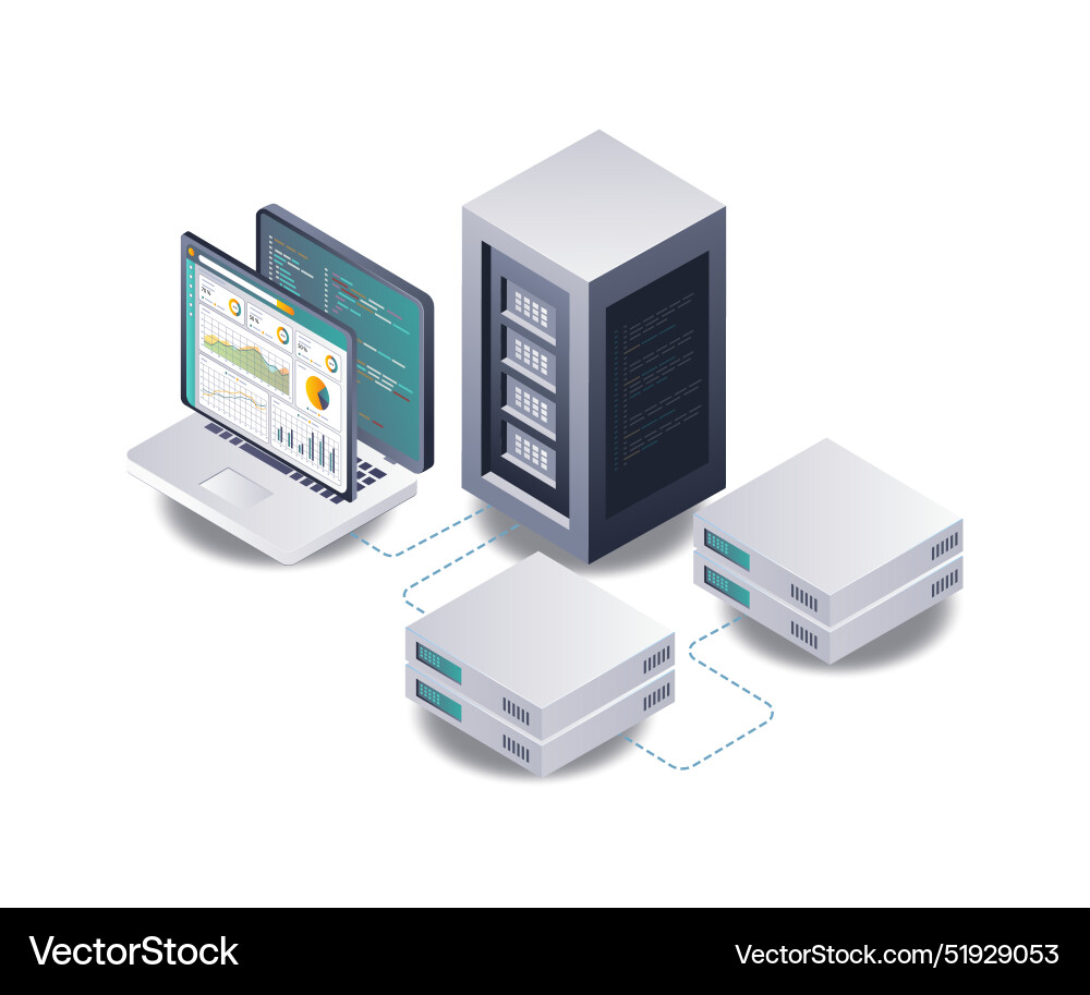 Analytical insights into server data isometric Analytical insights into server data isometric vector image