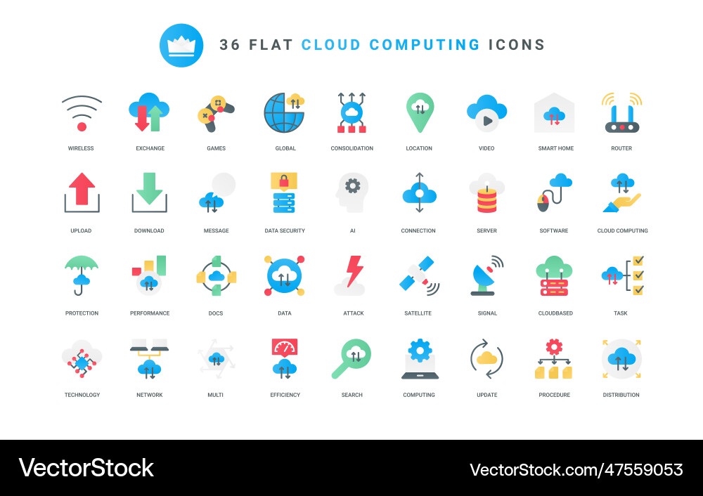 Cloud computing trendy flat icons set server Cloud computing trendy flat icons set server Vector Image