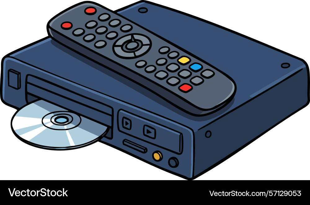 Dvd player with remote control and disc inserted Vector Image