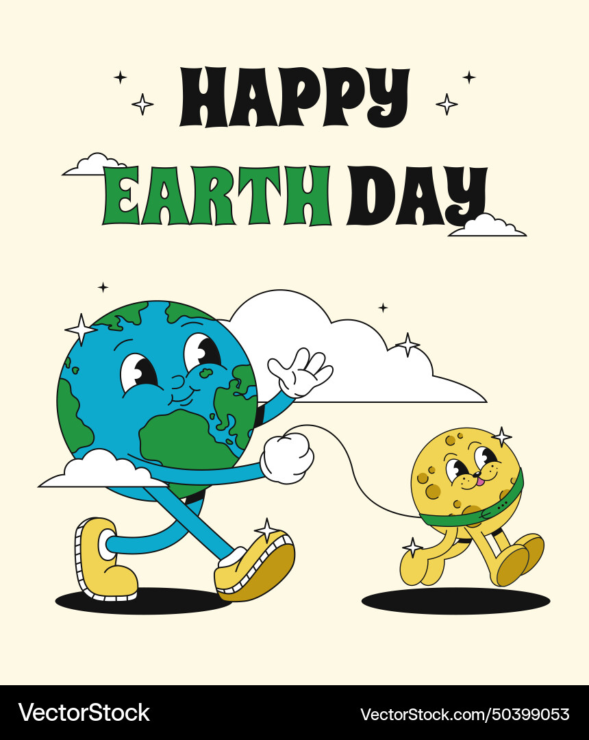 Earth walks with moon on a leash Royalty Free Vector Image