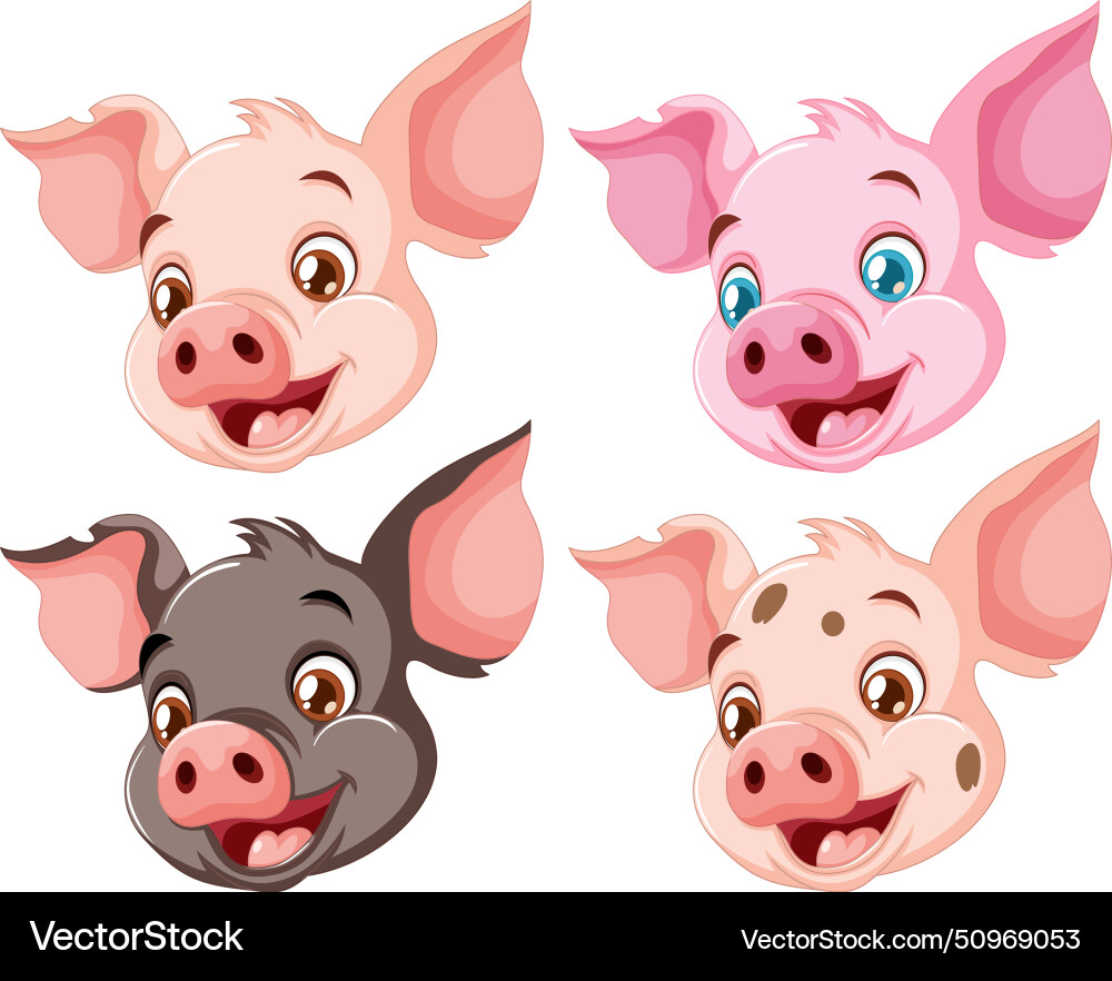 Four cheerful pig characters showing different Four cheerful pig characters showing different vector image