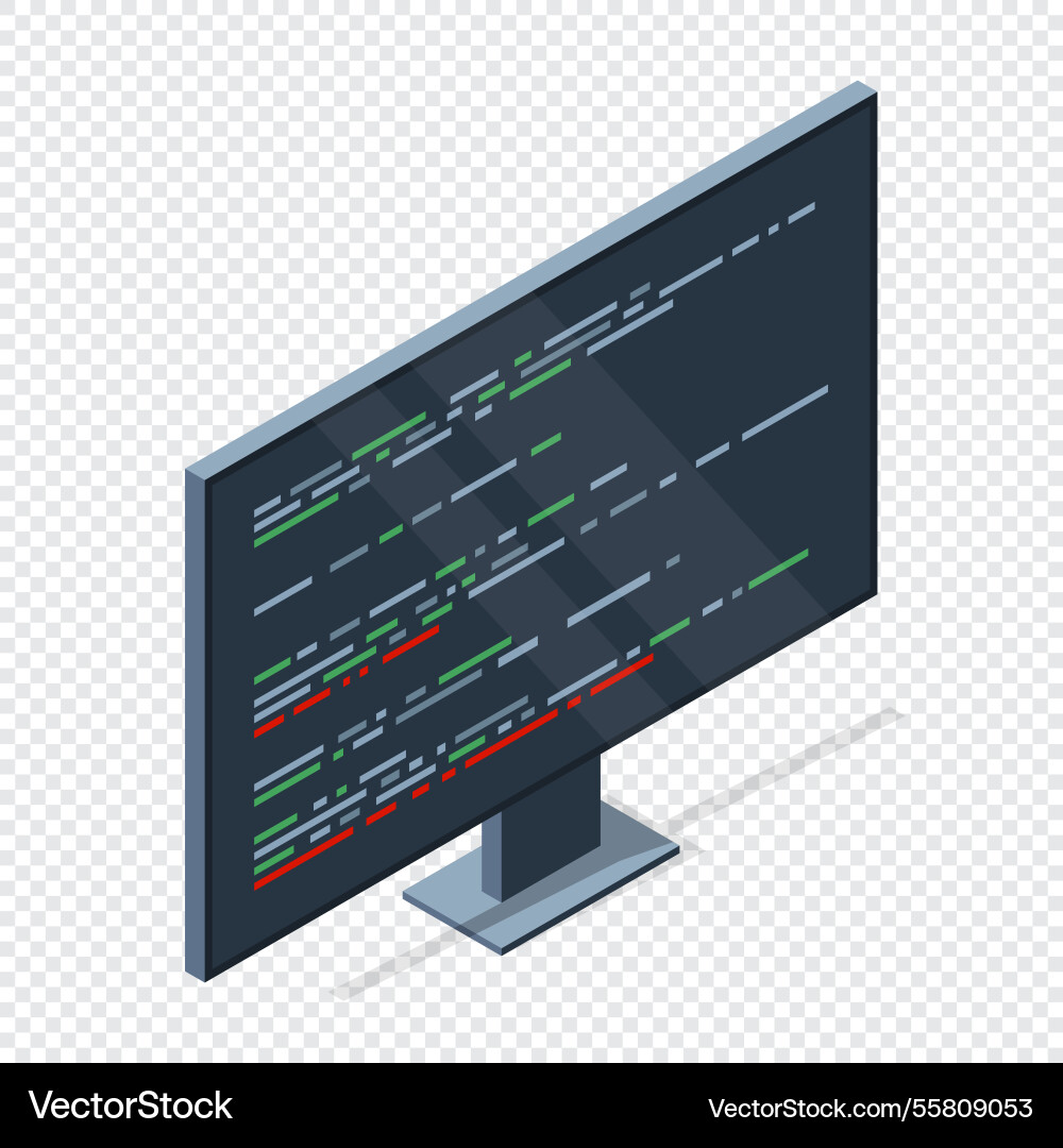 Isometric monitor with program code on screen Isometric monitor with program code on screen vector image