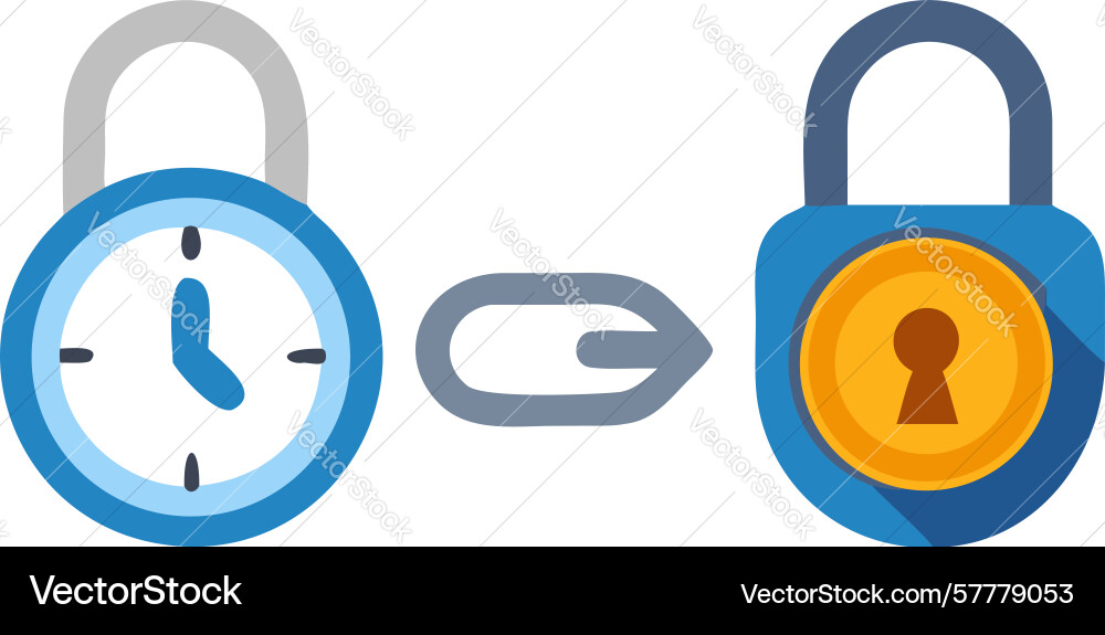 Time-based security clock and padlock linked icon vector image
