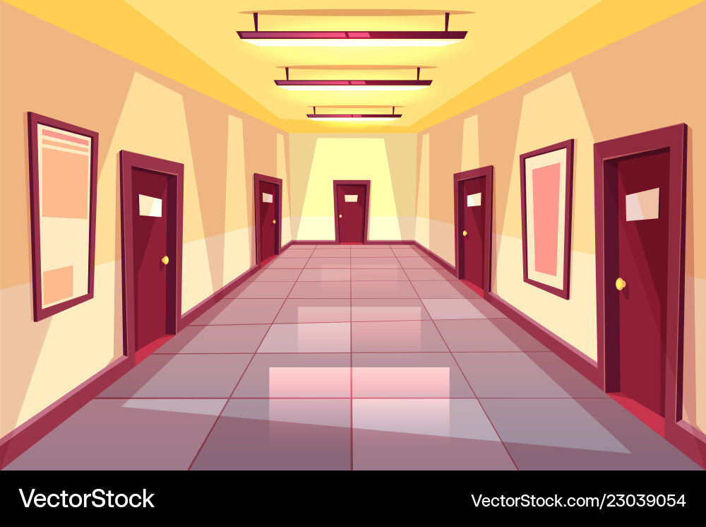 Cartoon hallway corridor with many doors vector image