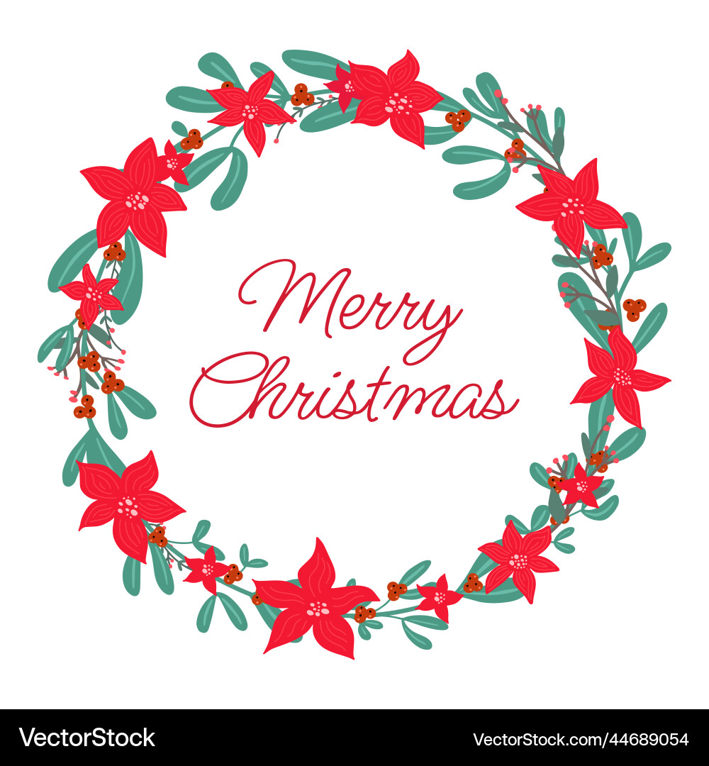 Festive Holly Wreath - Merry Christmas Vector Image
