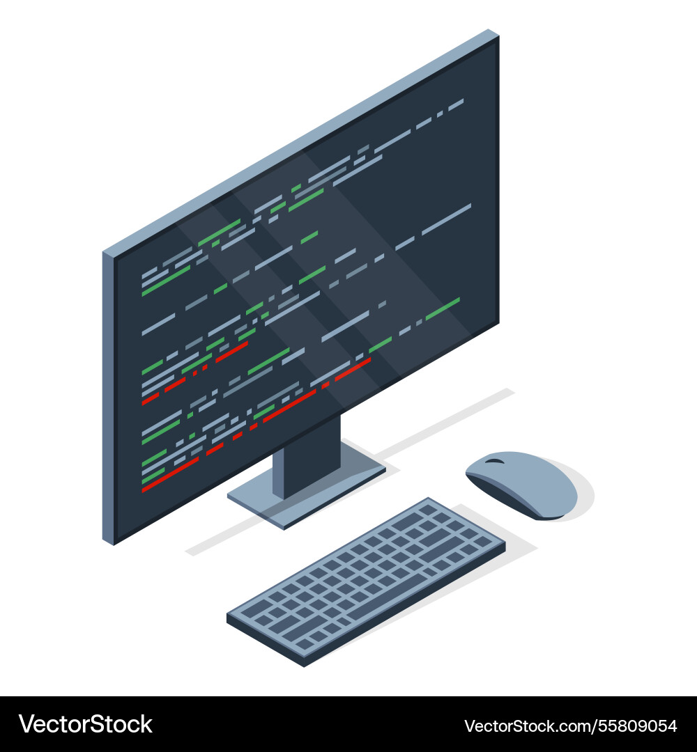 Isometric monitor with program code on screen Isometric monitor with program code on screen vector image