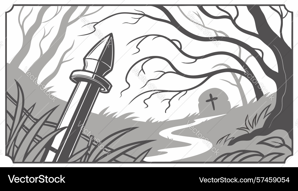 Spear in a foreboding forest design generative ai vector image