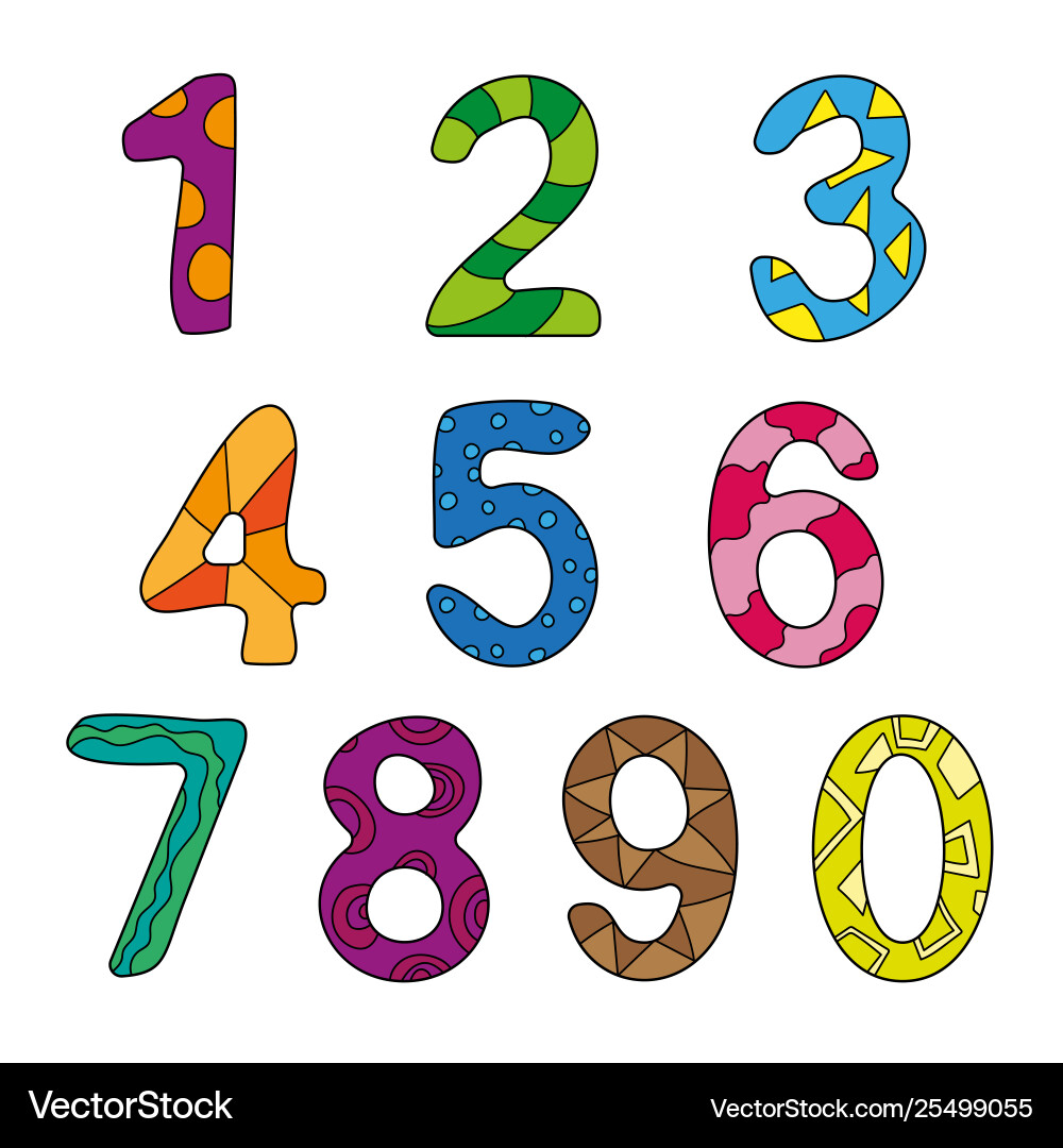 Cartoon kids figures set color numbers Cartoon kids figures set color numbers Vector Image