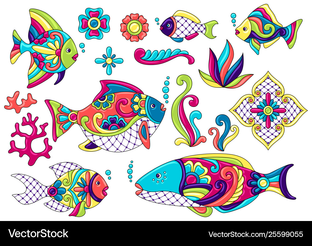 Colorful Mexican Fish Ceramic Art Vector Image
