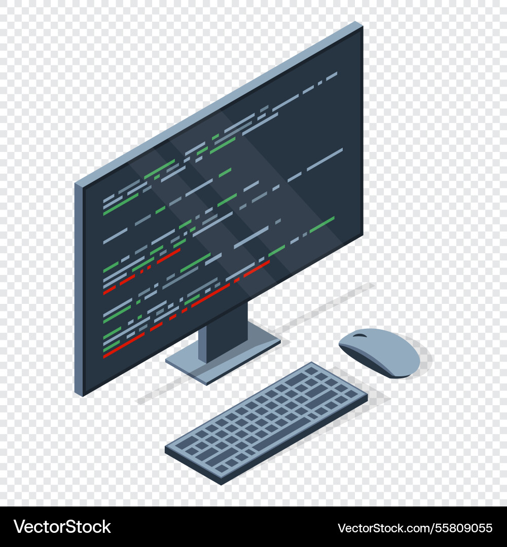 Isometric monitor with program code on screen Isometric monitor with program code on screen vector image