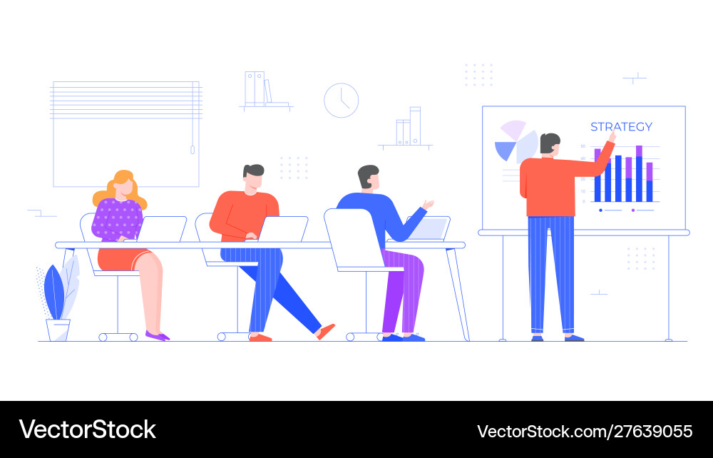 Office team on presentation interactive project Office team on presentation interactive project vector image