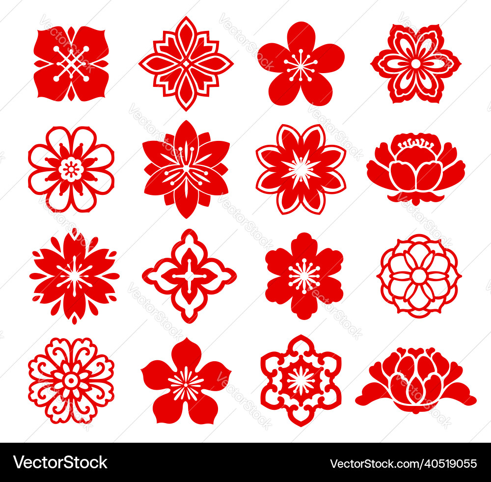 Red asian floral pattern chinese japanese flower Red asian floral pattern chinese japanese flower vector image