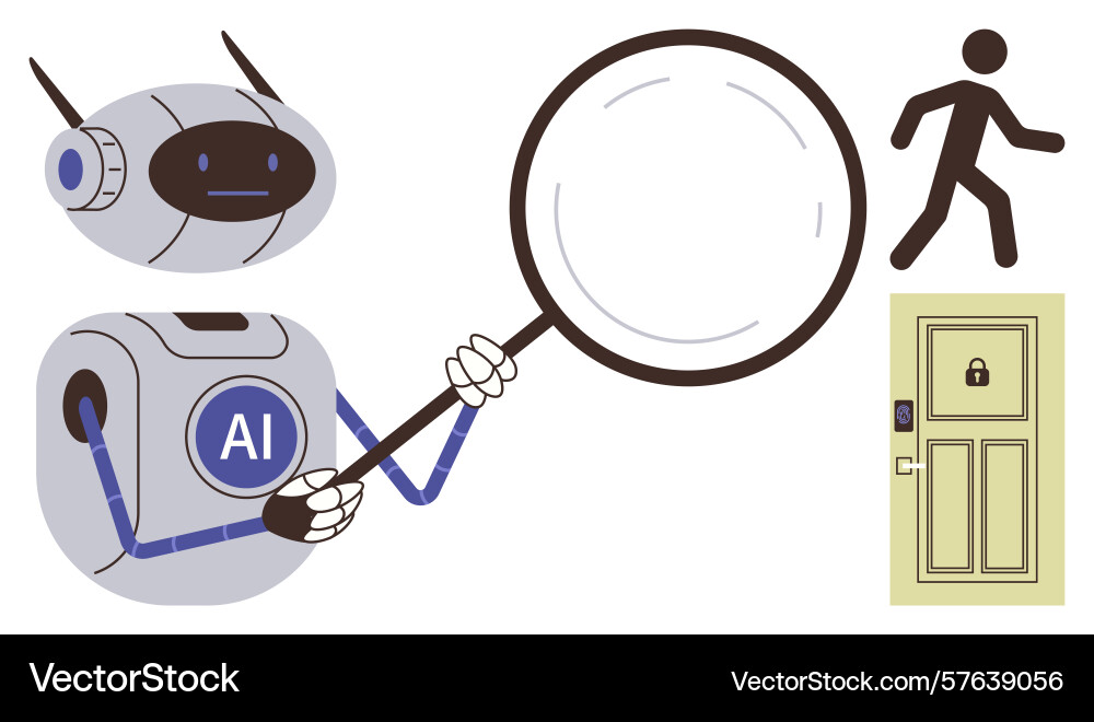 Ai robot analyzing data with magnifying glass Ai robot analyzing data with magnifying glass Vector Image