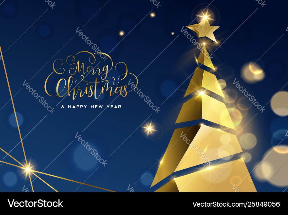 Christmas and new year gold 3d pine tree card Christmas and new year gold 3d pine tree card vector image