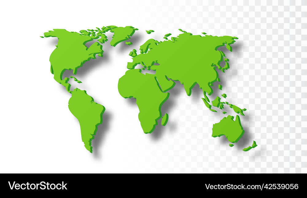 Green World Map with Shadow Royalty Free Vector Image
