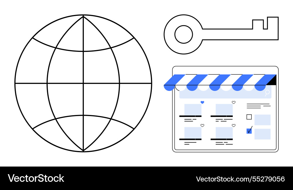 Unlocking global online presence with key concepts Unlocking global online presence with key concepts Vector Image