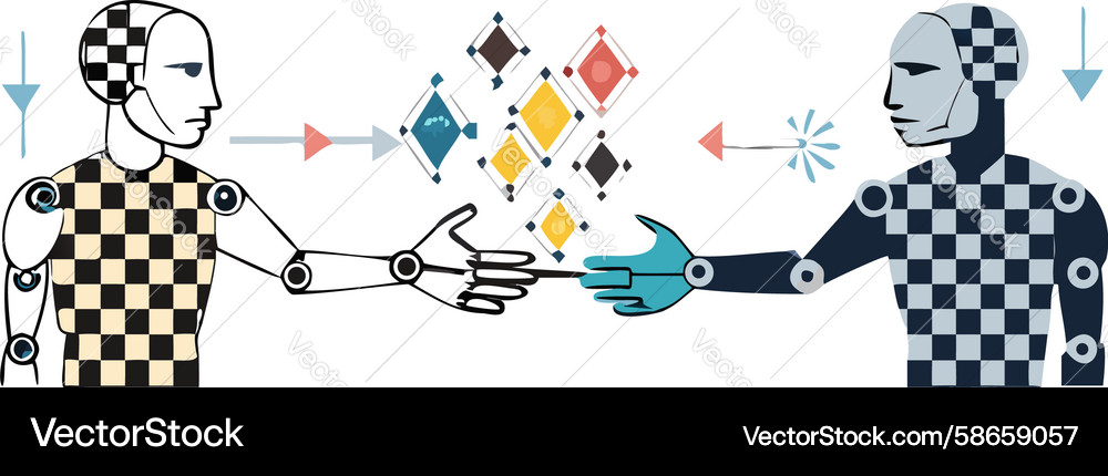 Checkered abstract figures interacting - unity Vector Image