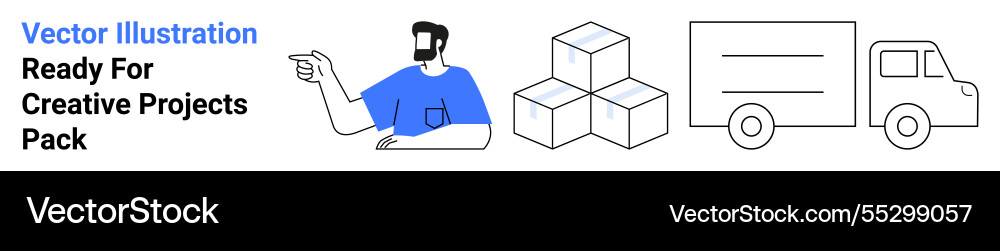 Delivery worker pointing with stacked boxes Delivery worker pointing with stacked boxes vector image