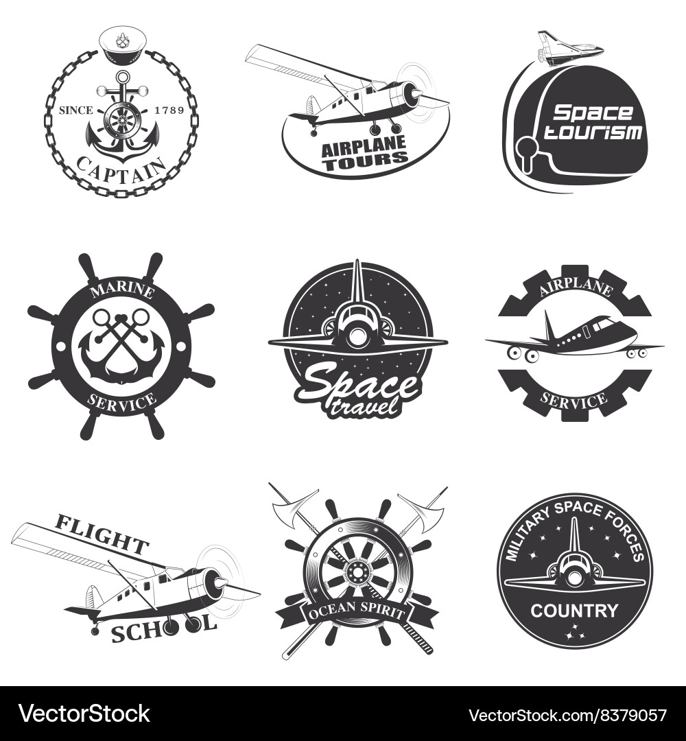 Vintage Space & Nautical Flight Emblems Vector Image