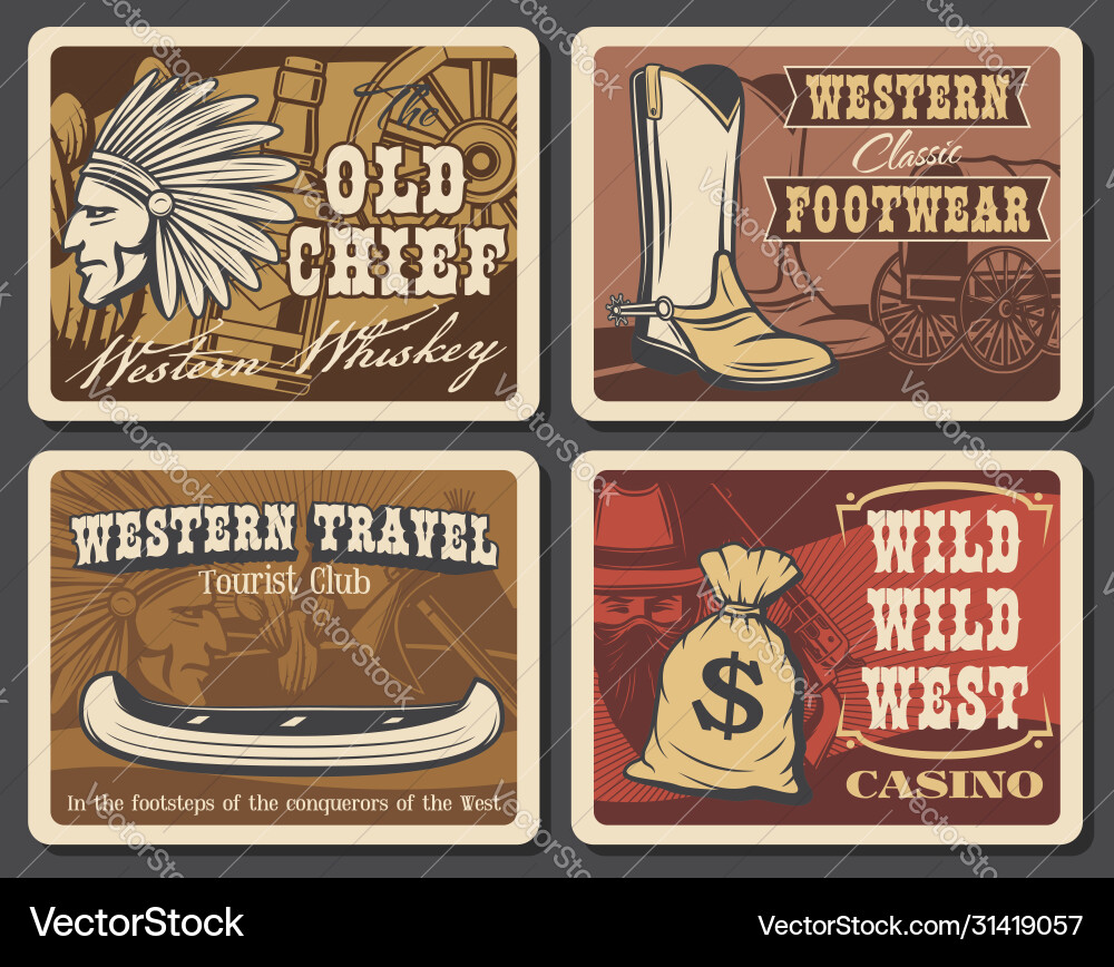 Wild west and western retro posters Wild west and western retro posters vector image